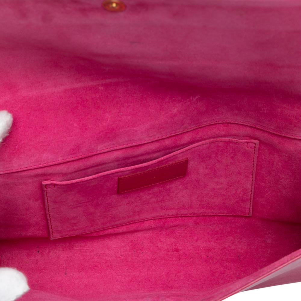 Saint Laurent B Saint Laurent Pink Hot Pink Calf Leather Chyc Ligne Clutch Italy