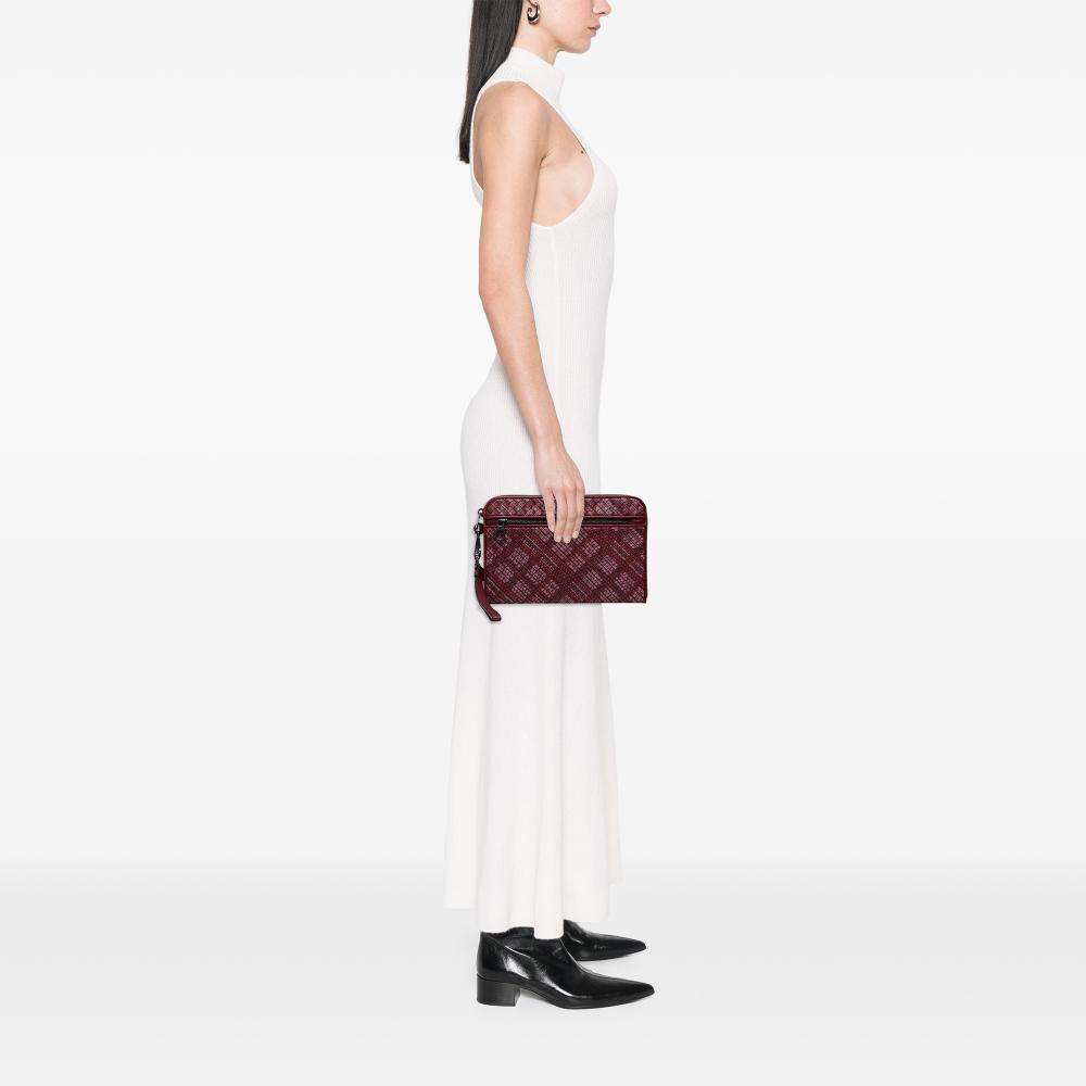 Bottega Veneta AB Bottega Veneta Red Dark Red Calf Leather skin Intrecciato Dot Document Case Italy