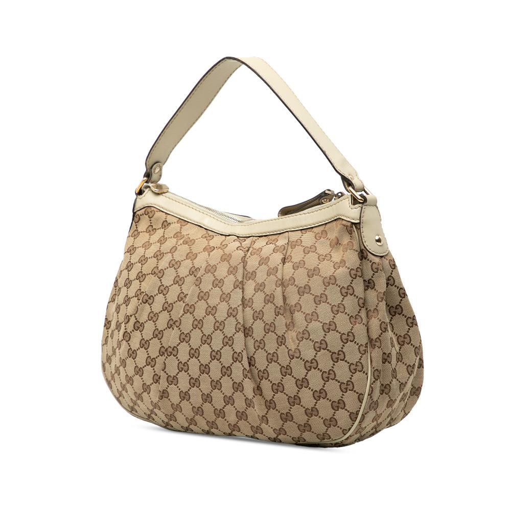 Gucci B Gucci Brown Canvas Fabric GG Sukey Shoulder Bag Italy