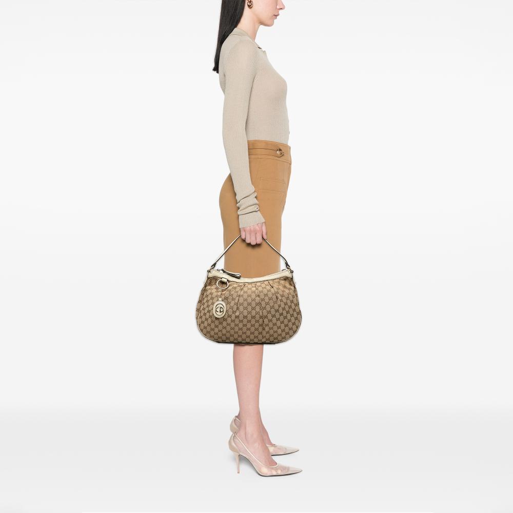 Gucci B Gucci Brown Canvas Fabric GG Sukey Shoulder Bag Italy
