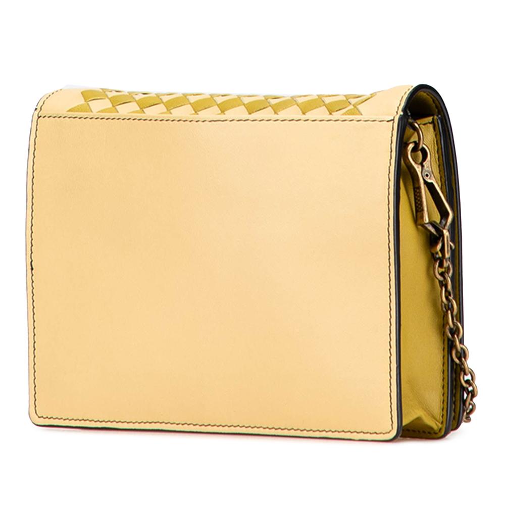 Bottega Veneta Yellow Nappa Intrecciato Studded Wallet on Chain Italy