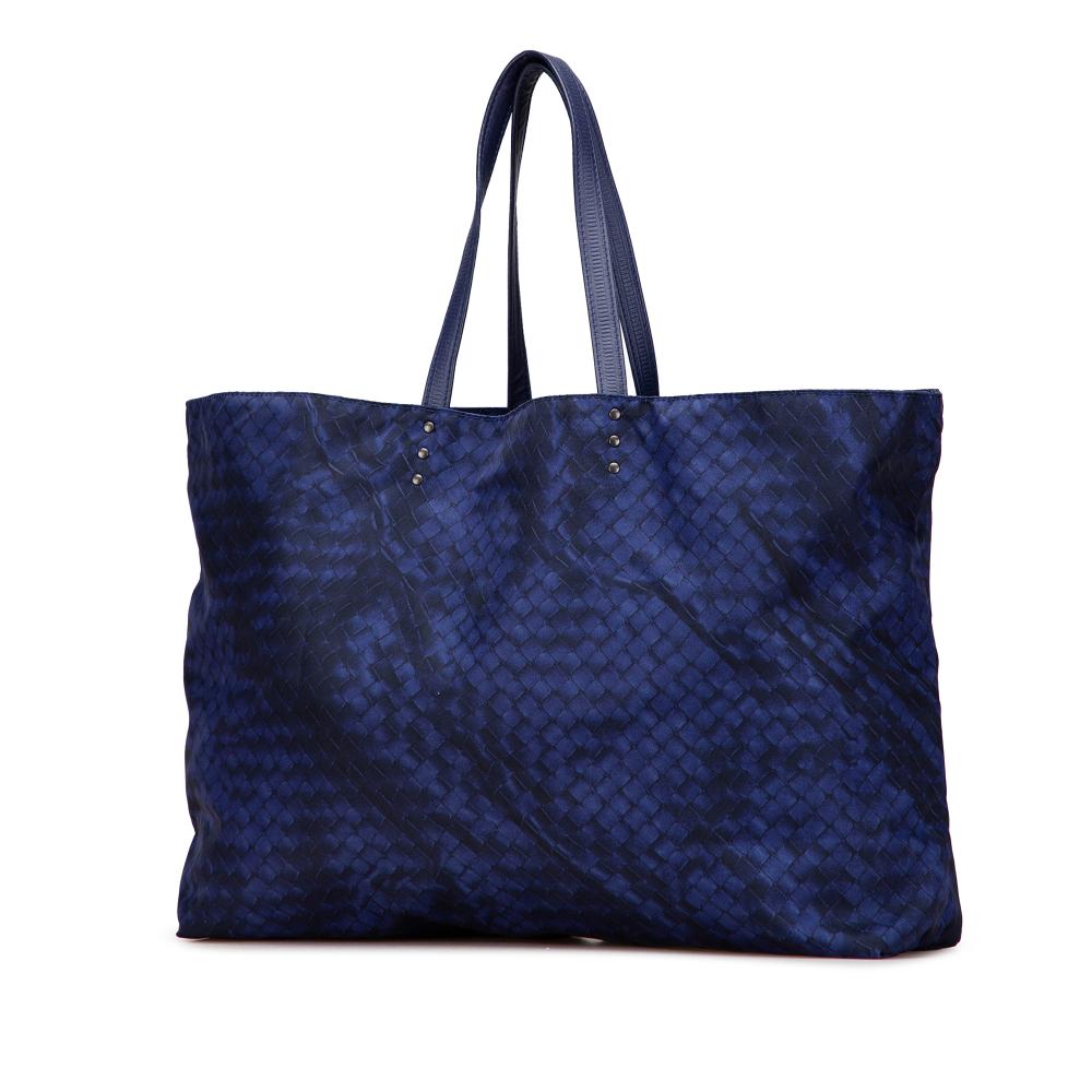 Bottega Veneta B Bottega Veneta Blue Midnight Blue Nylon Fabric Intrecciolusion Tote Italy