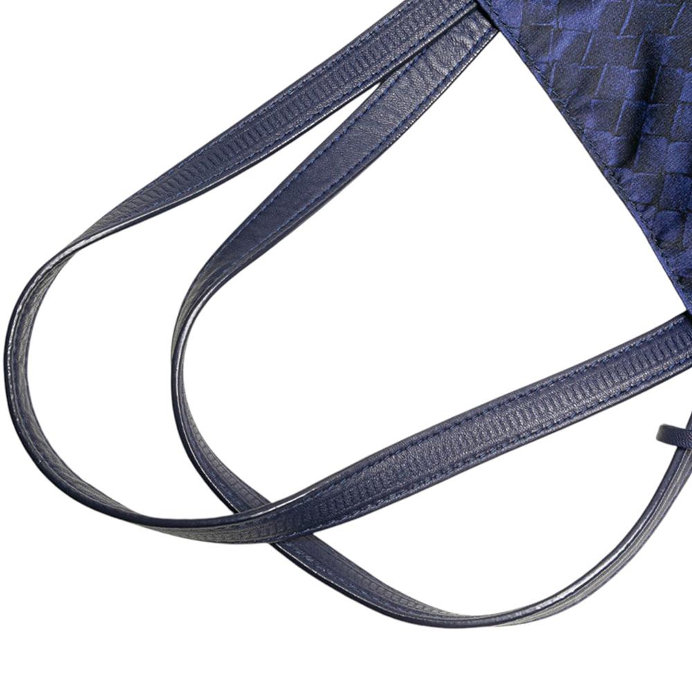 Bottega Veneta B Bottega Veneta Blue Midnight Blue Nylon Fabric Intrecciolusion Tote Italy