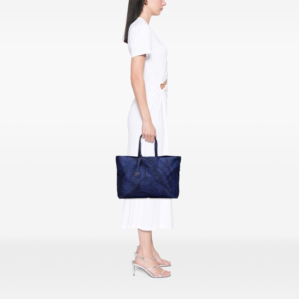 Bottega Veneta B Bottega Veneta Blue Midnight Blue Nylon Fabric Intrecciolusion Tote Italy