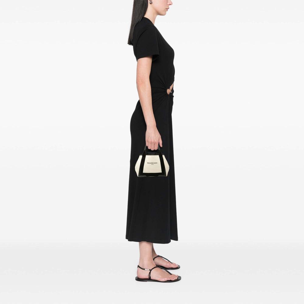 Balenciaga B Balenciaga White Canvas Fabric Navy Cabas Tote S Italy