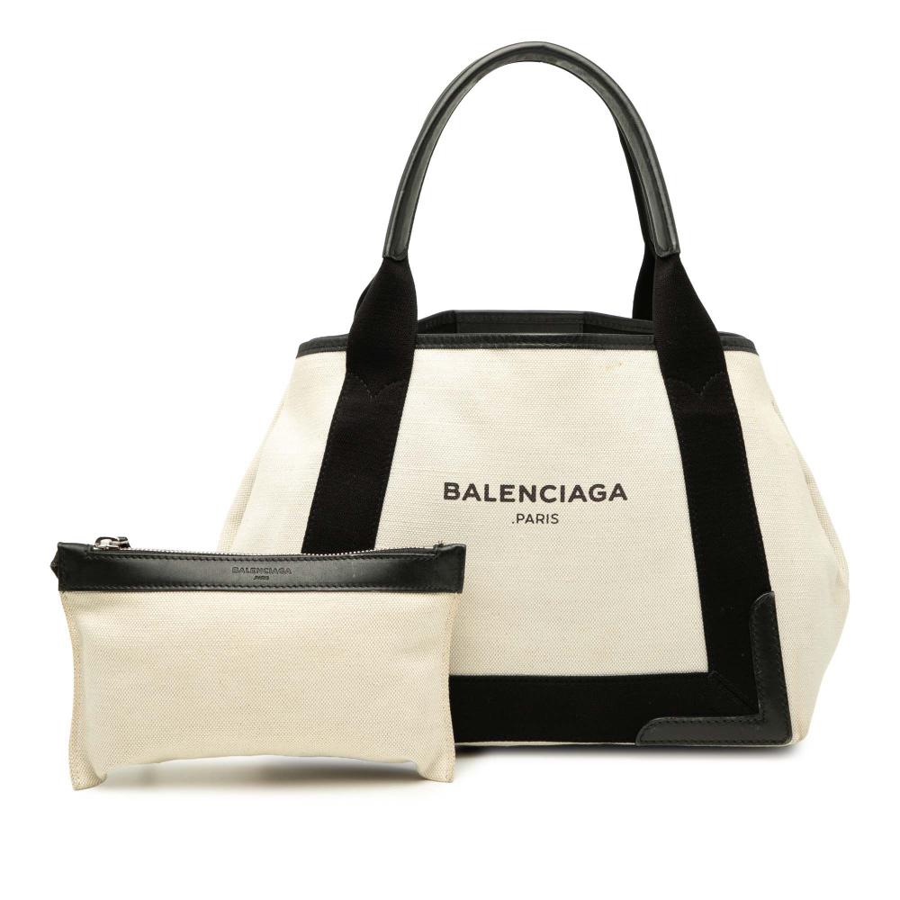 Balenciaga B Balenciaga White Canvas Fabric Navy Cabas Tote S Italy