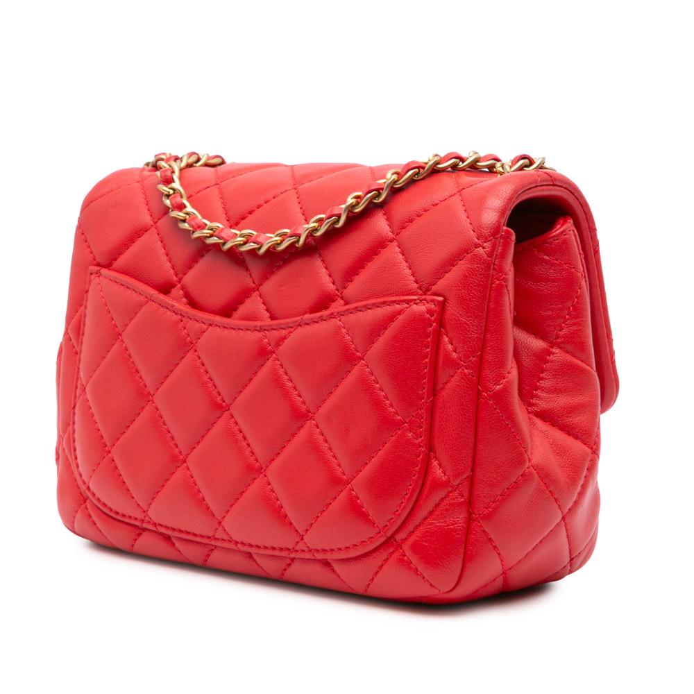 Chanel B Chanel Red Lambskin Leather Leather Mini Square Classic Lambskin Pearl Crush Single Flap Italy