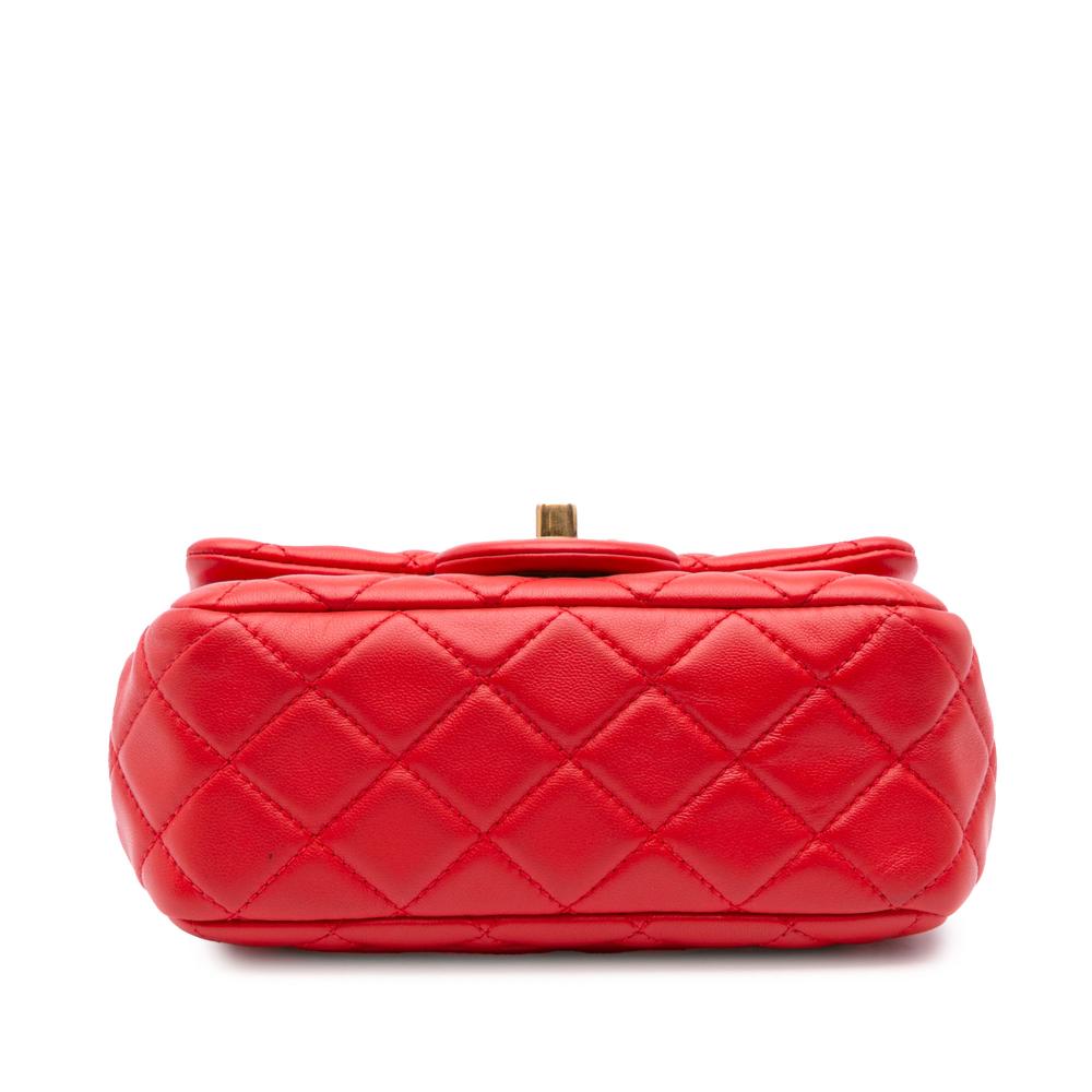 Chanel B Chanel Red Lambskin Leather Leather Mini Square Classic Lambskin Pearl Crush Single Flap Italy