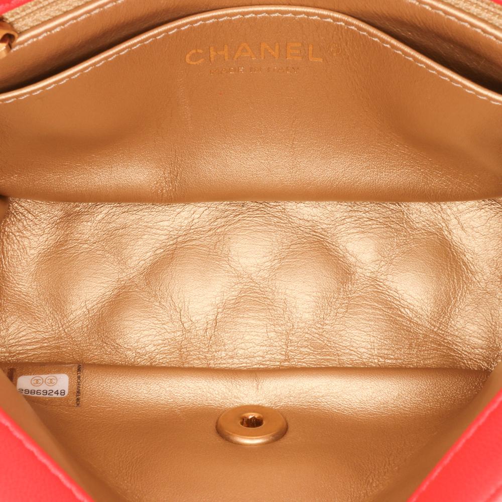 Chanel B Chanel Red Lambskin Leather Leather Mini Square Classic Lambskin Pearl Crush Single Flap Italy