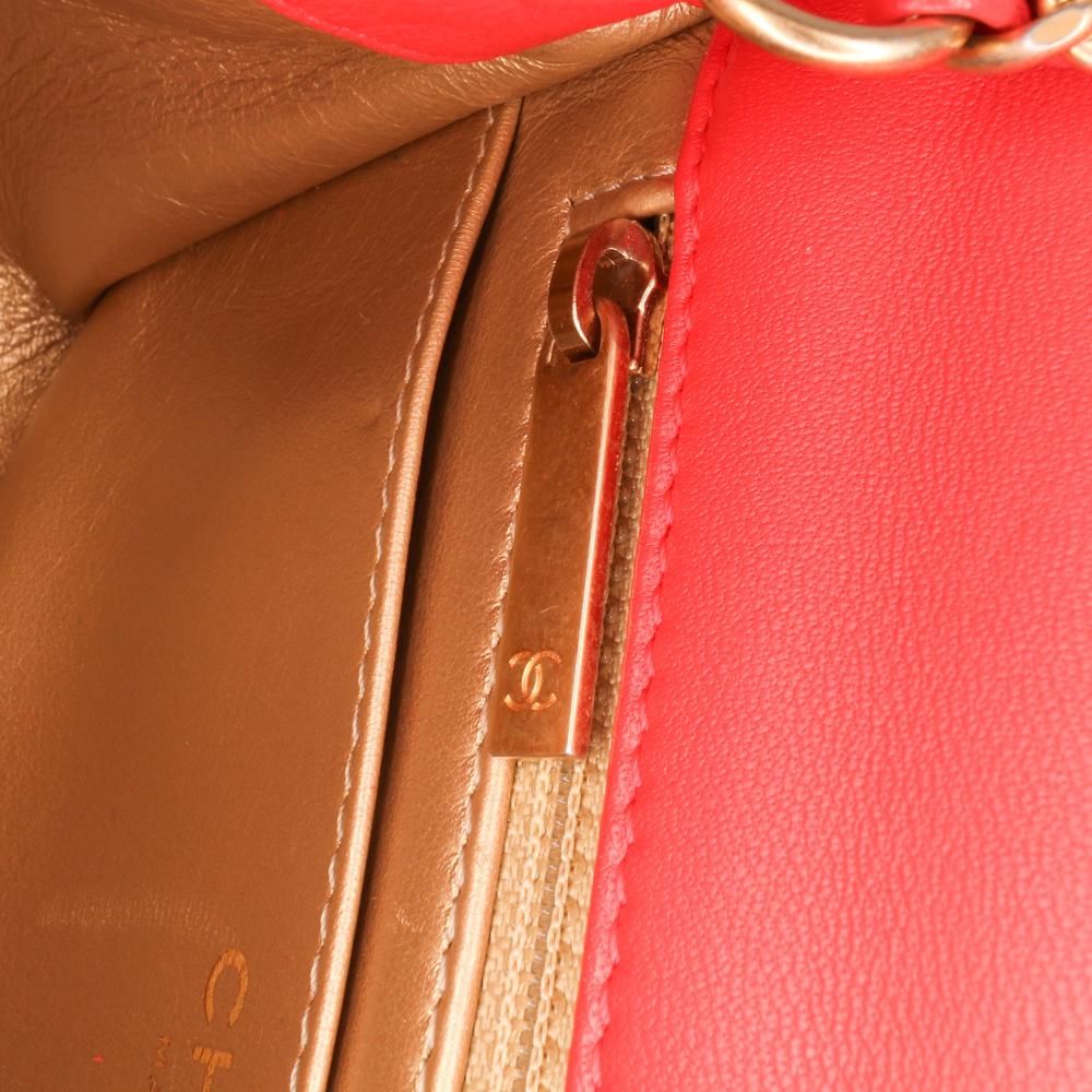 Chanel B Chanel Red Lambskin Leather Leather Mini Square Classic Lambskin Pearl Crush Single Flap Italy