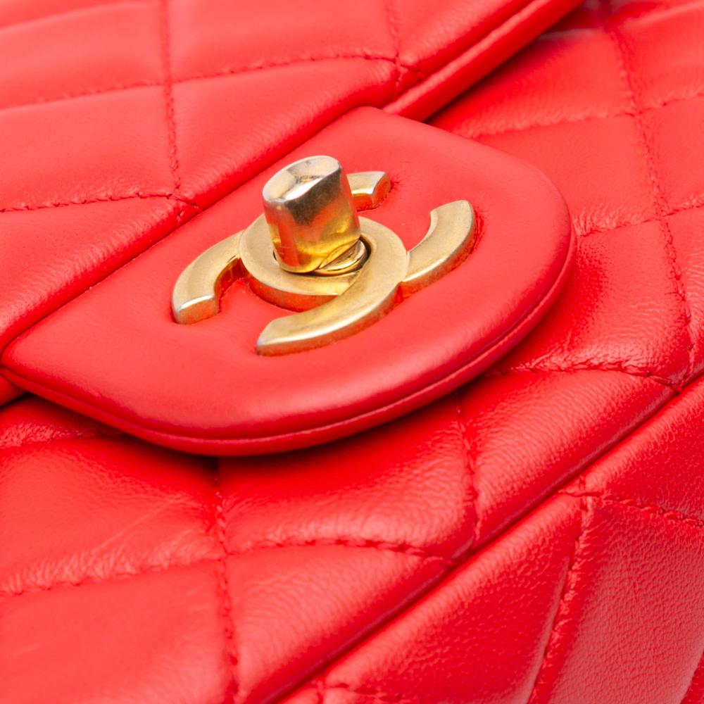 Chanel B Chanel Red Lambskin Leather Leather Mini Square Classic Lambskin Pearl Crush Single Flap Italy