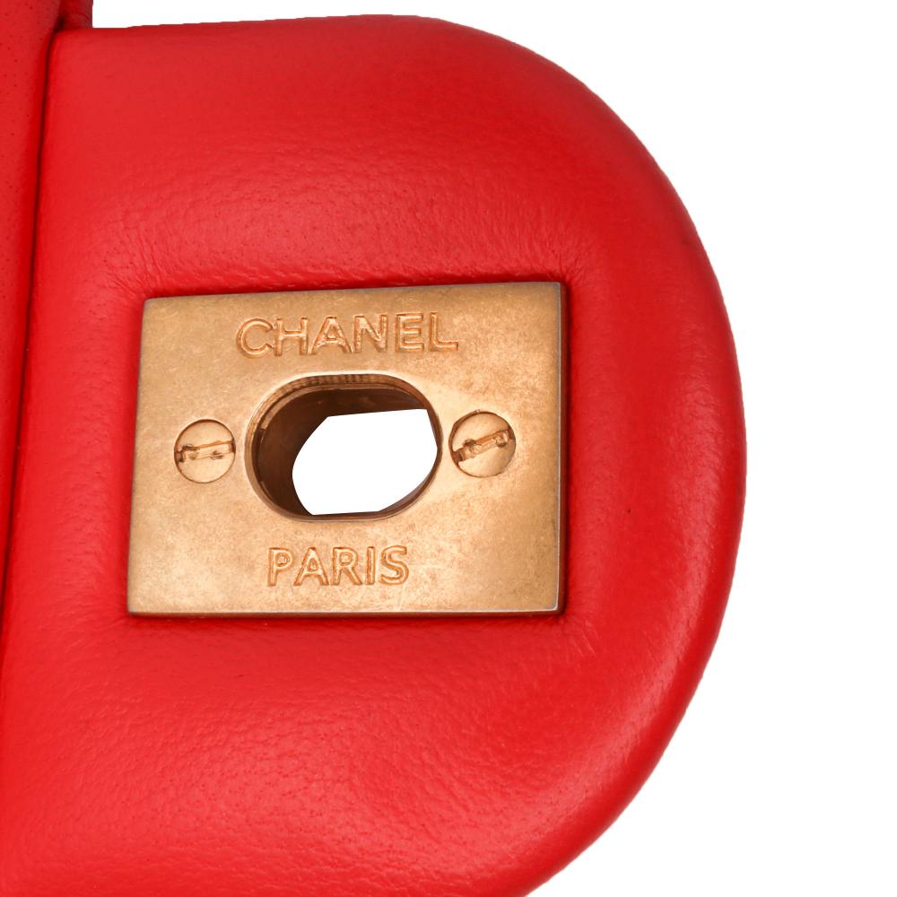 Chanel B Chanel Red Lambskin Leather Leather Mini Square Classic Lambskin Pearl Crush Single Flap Italy