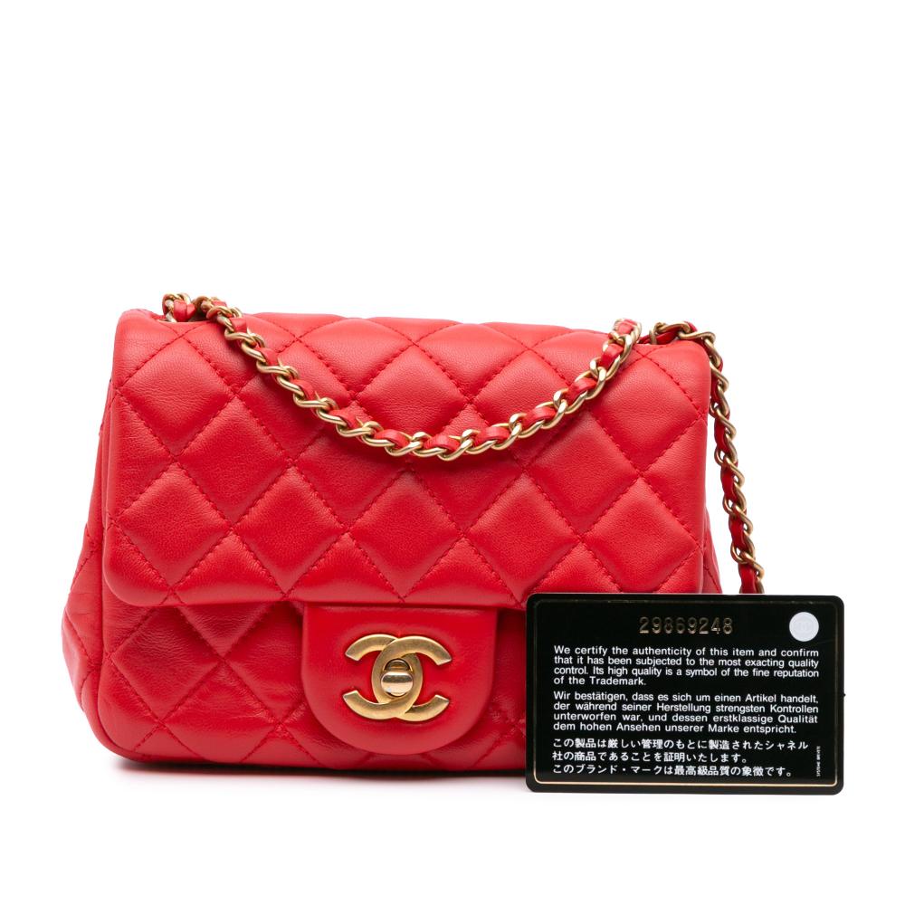 Chanel B Chanel Red Lambskin Leather Leather Mini Square Classic Lambskin Pearl Crush Single Flap Italy