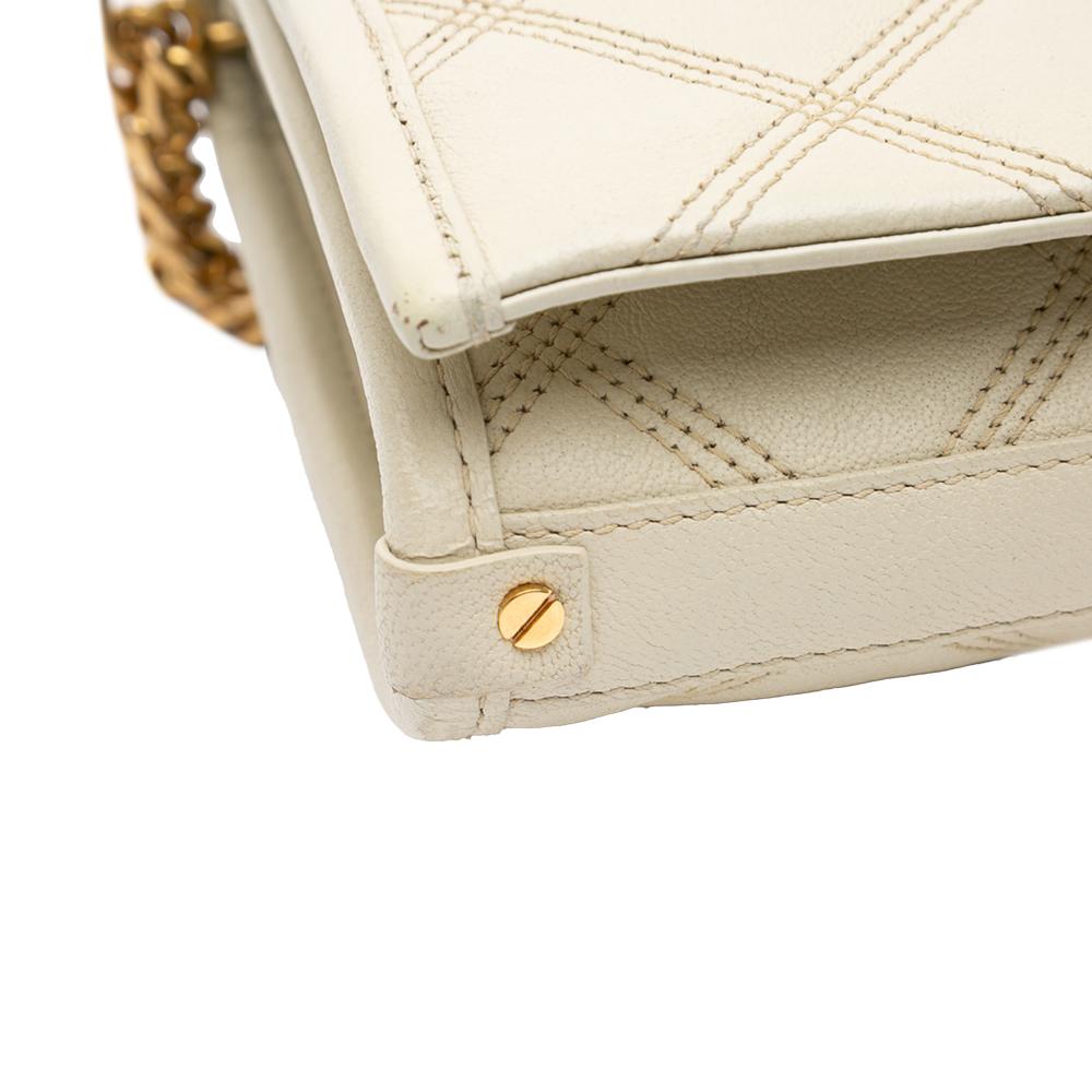 Saint Laurent B Saint Laurent White Lambskin Leather Leather Quilted Lambskin Diamond Becky Chain Wallet Italy