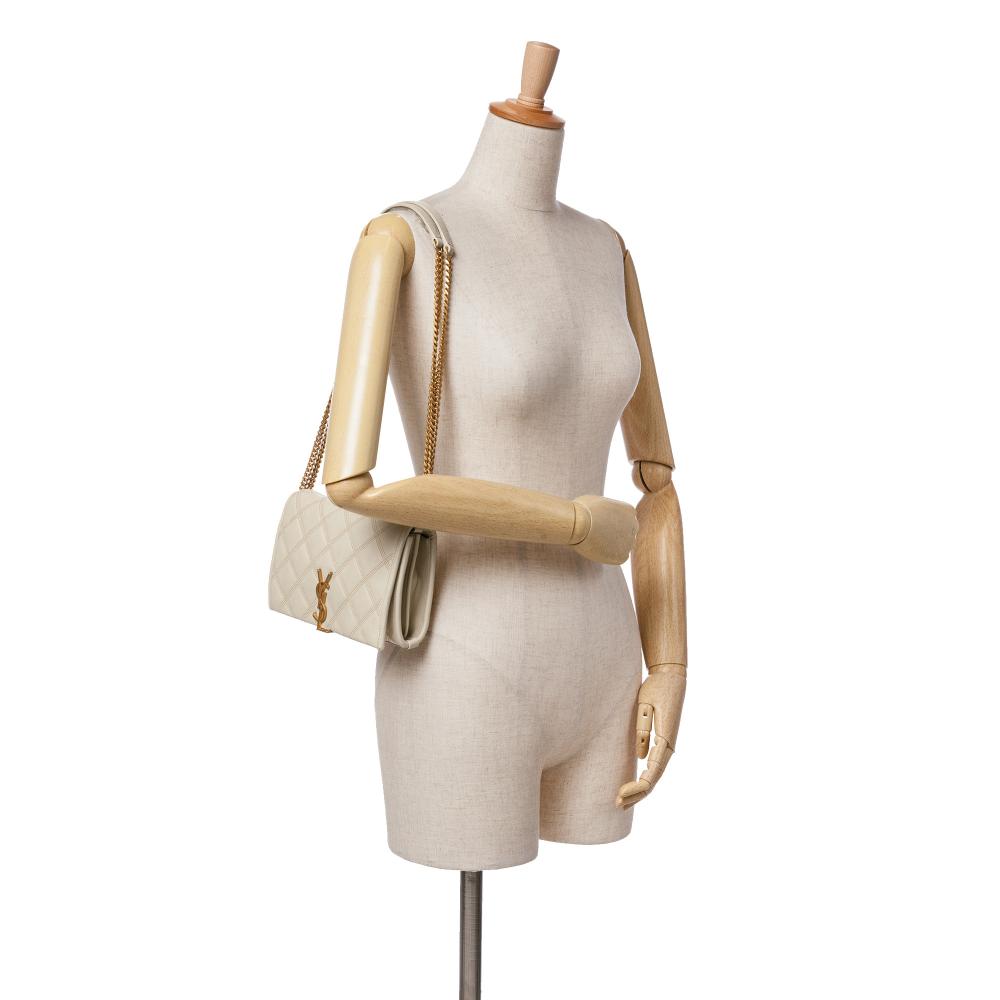 Saint Laurent B Saint Laurent White Lambskin Leather Leather Quilted Lambskin Diamond Becky Chain Wallet Italy