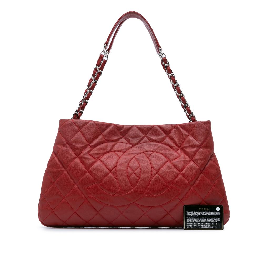 Chanel B Chanel Red Caviar Leather Leather Quilted Caviar Expandable Zip Tote Italy