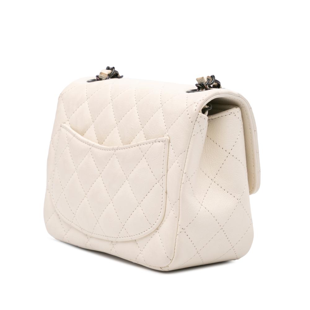Chanel B Chanel White Ivory Calf Leather Mini Square Classic Crumpled skin Single Flap Italy