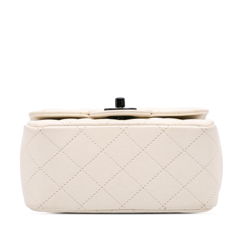 Chanel B Chanel White Ivory Calf Leather Mini Square Classic Crumpled skin Single Flap Italy