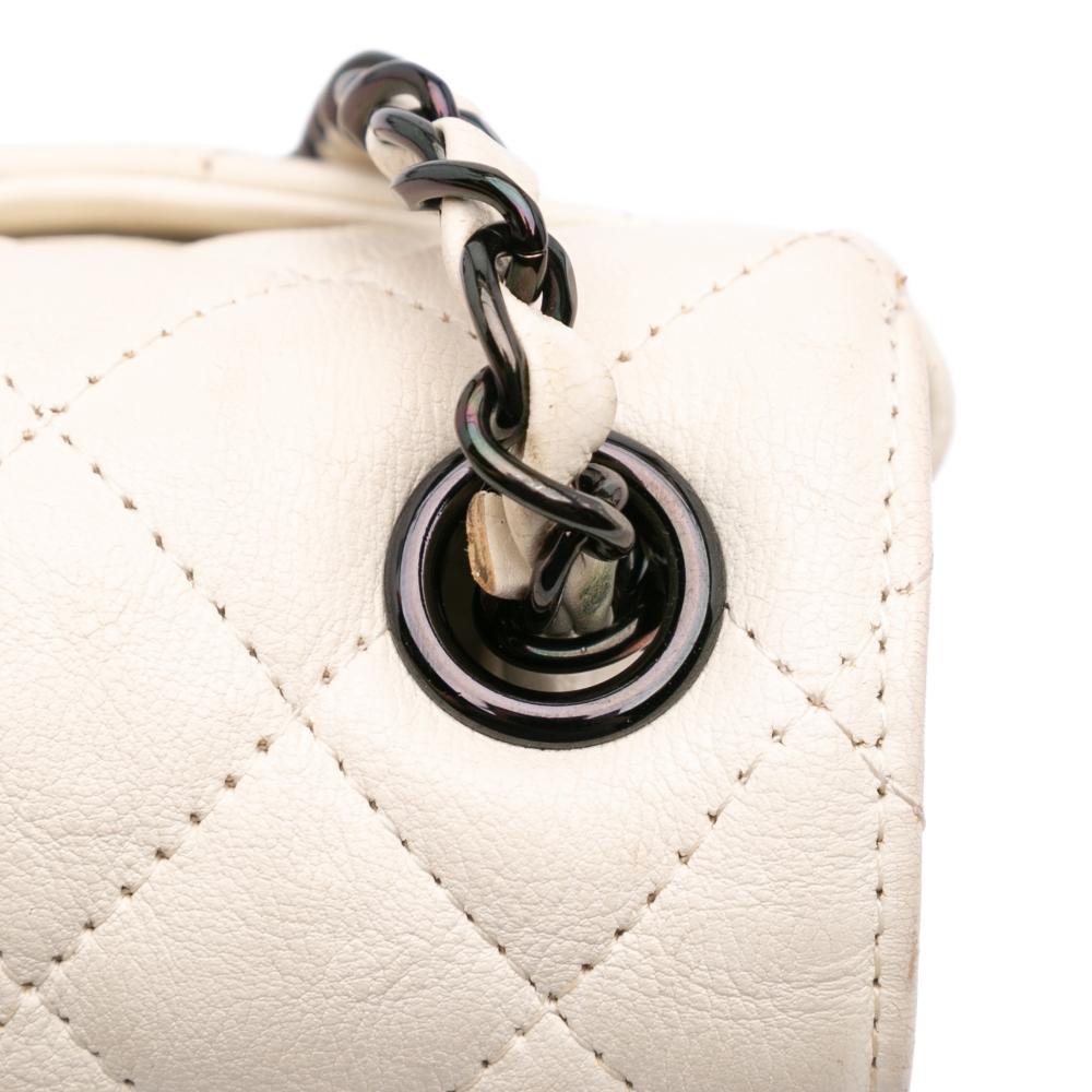 Chanel B Chanel White Ivory Calf Leather Mini Square Classic Crumpled skin Single Flap Italy