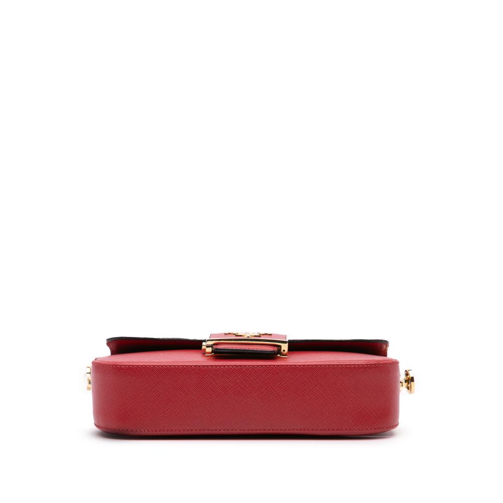 Prada B Prada Red Saffiano Leather Lux Embleme Satchel Italy