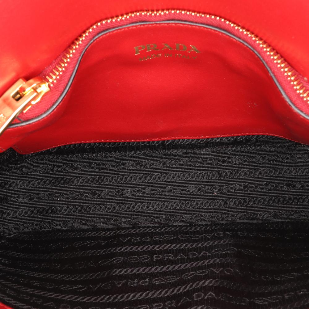 Prada B Prada Red Saffiano Leather Lux Embleme Satchel Italy