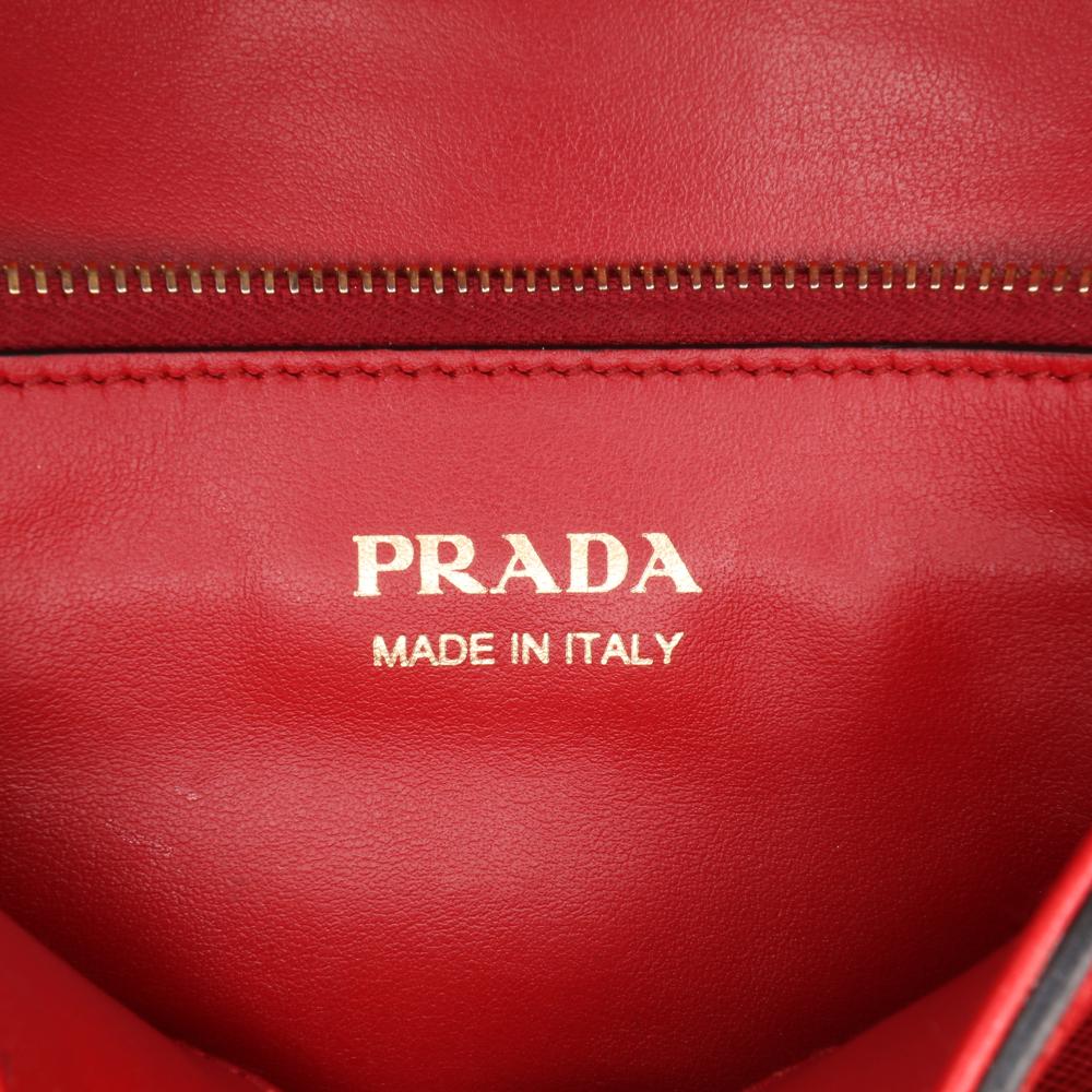 Prada B Prada Red Saffiano Leather Lux Embleme Satchel Italy