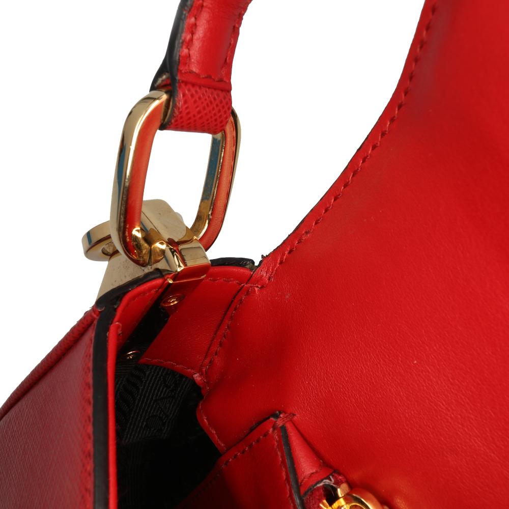 Prada B Prada Red Saffiano Leather Lux Embleme Satchel Italy