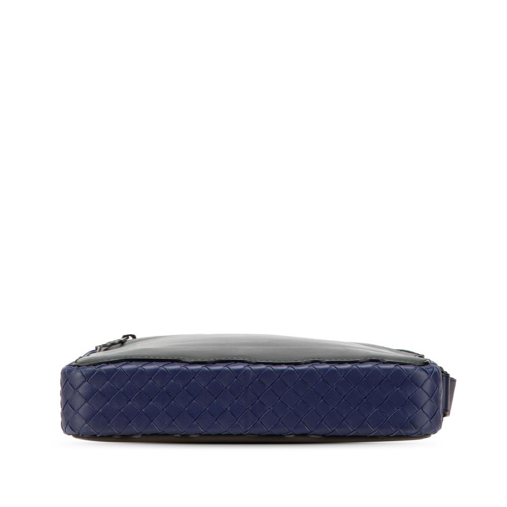 Bottega Veneta B Bottega Veneta Black with Blue Calf Leather Intrecciato Trimmed Crossbody Italy