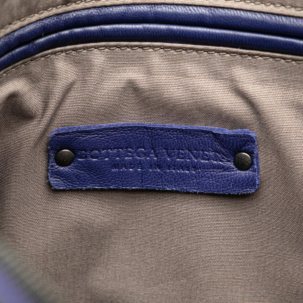 Bottega Veneta B Bottega Veneta Black with Blue Calf Leather Intrecciato Trimmed Crossbody Italy