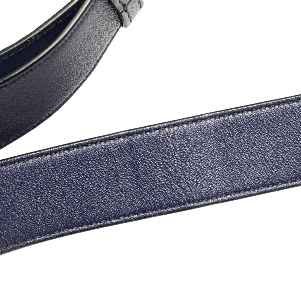 Bottega Veneta B Bottega Veneta Black with Blue Calf Leather Intrecciato Trimmed Crossbody Italy