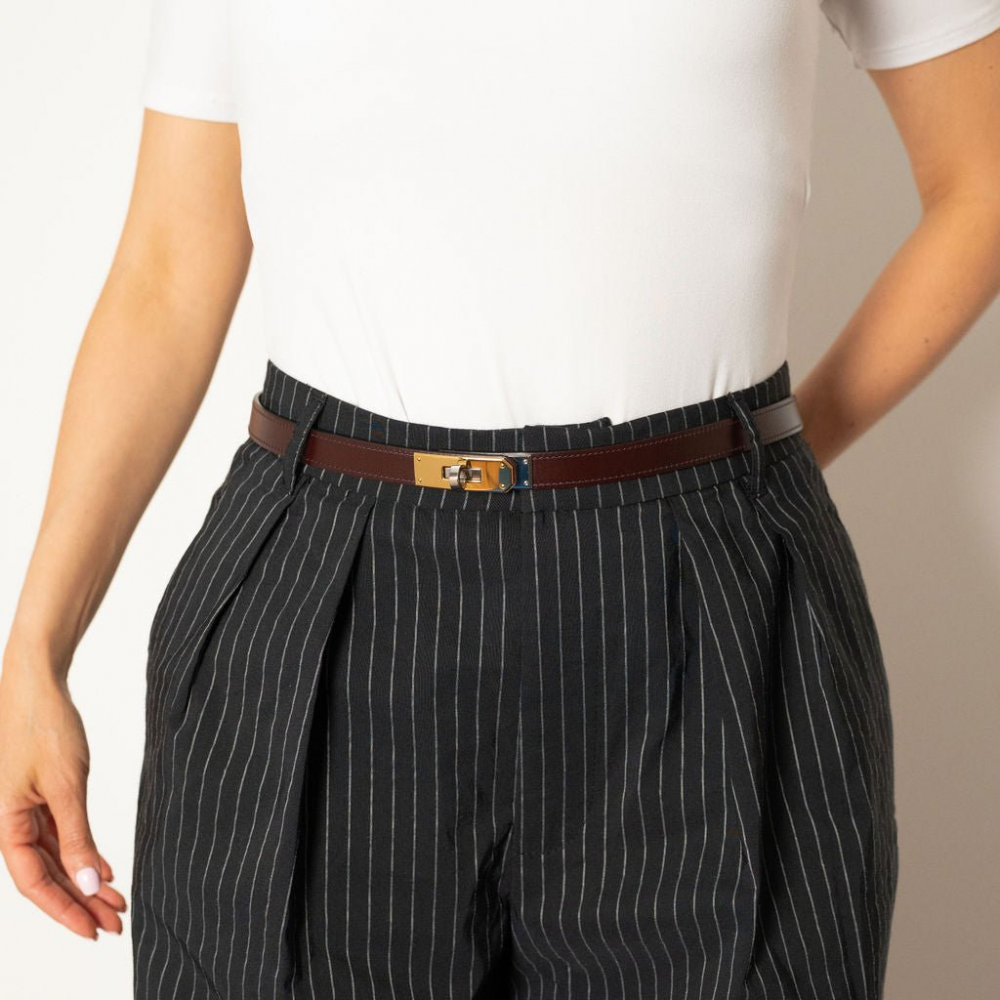Hermès Kelly 18 Bi-color Hardware Leather Thin Belt Moka