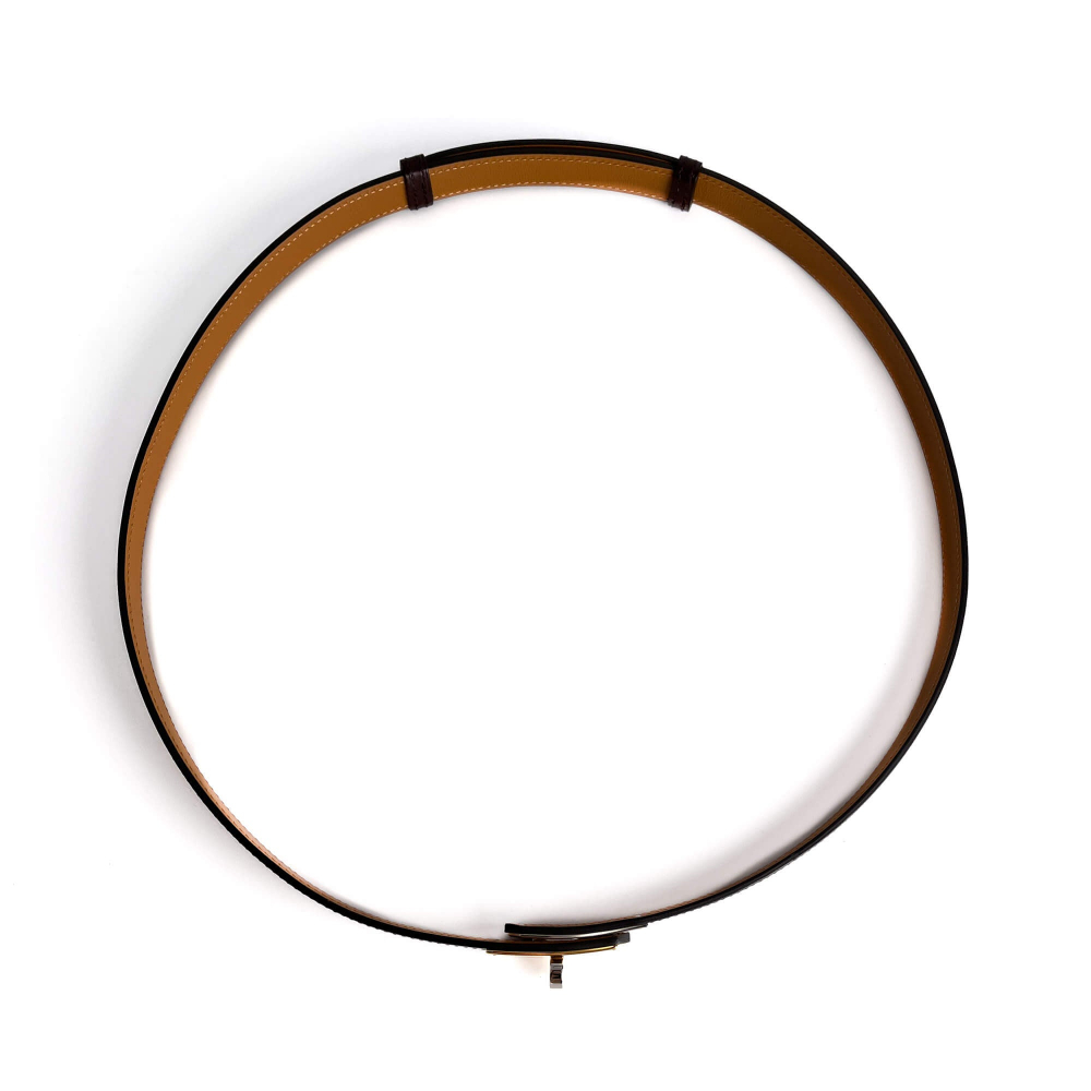 Hermès Kelly 18 Bi-color Hardware Leather Thin Belt Moka