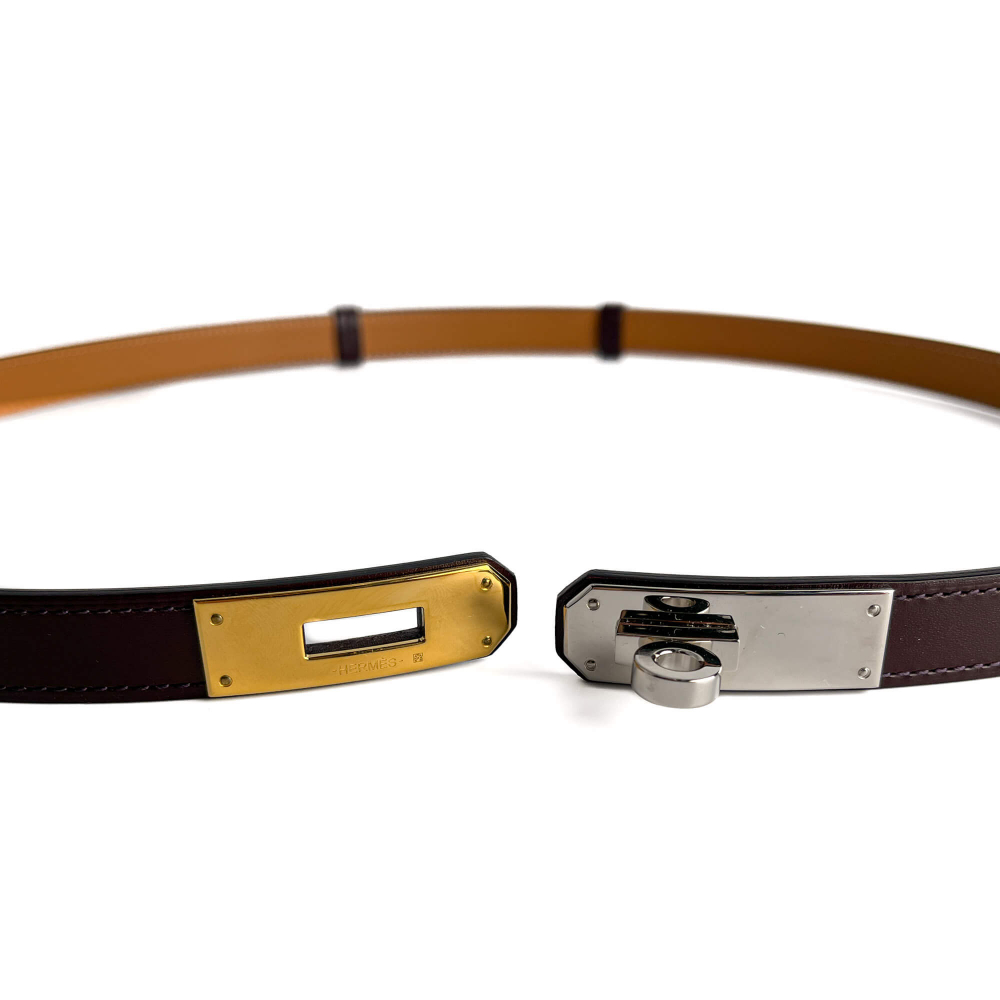 Hermès Kelly 18 Bi-color Hardware Leather Thin Belt Moka