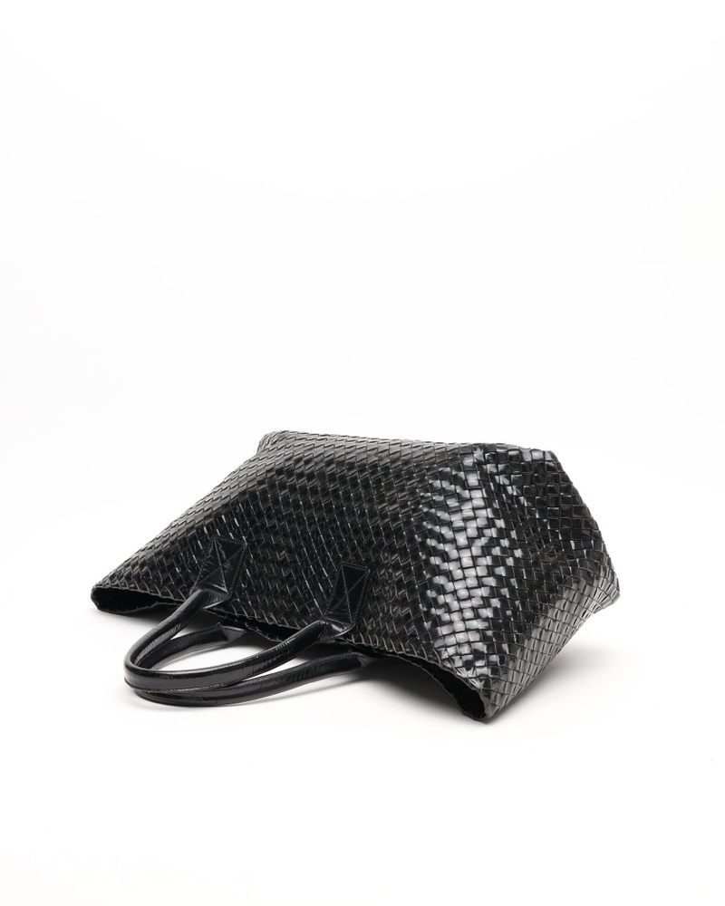 Bottega Veneta Patent Intrecciato Cabat MM Tote Bag