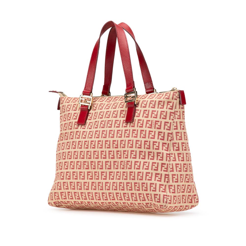 Fendi B Fendi Brown Beige with Red Canvas Fabric Zucchino Tote Italy