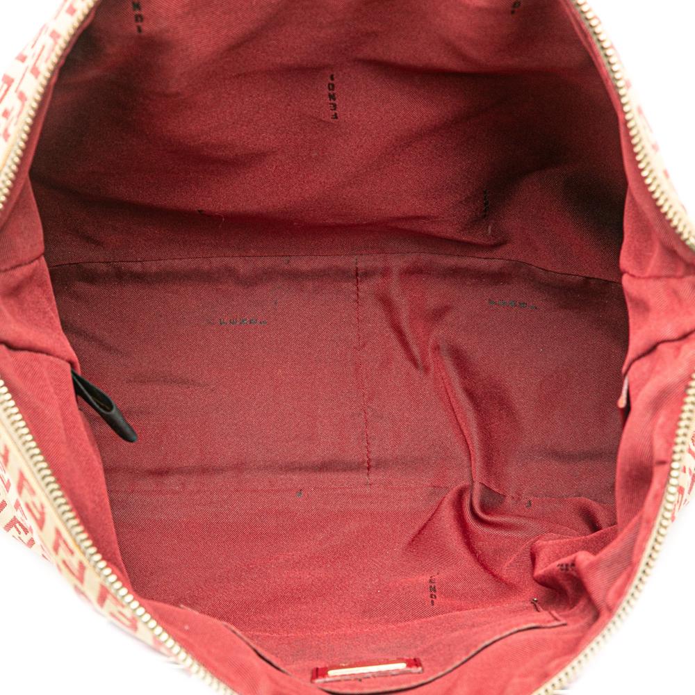 Fendi B Fendi Brown Beige with Red Canvas Fabric Zucchino Tote Italy