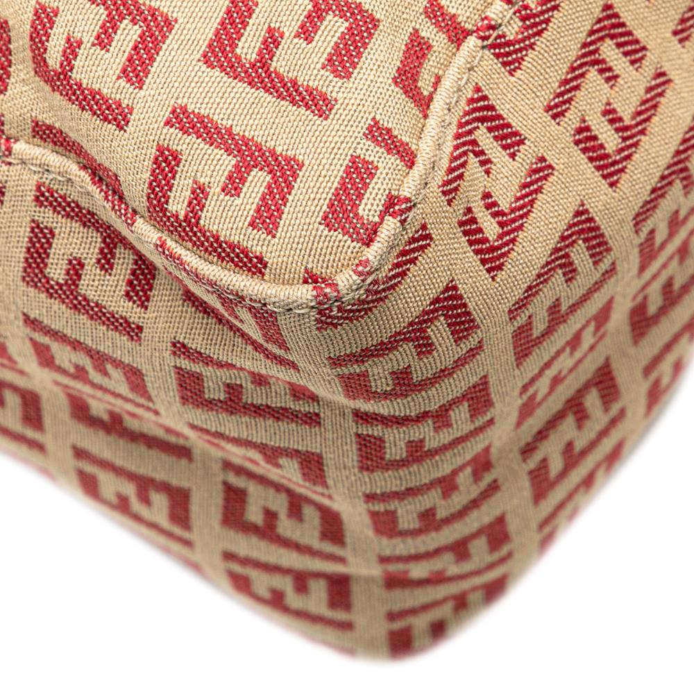 Fendi B Fendi Brown Beige with Red Canvas Fabric Zucchino Tote Italy
