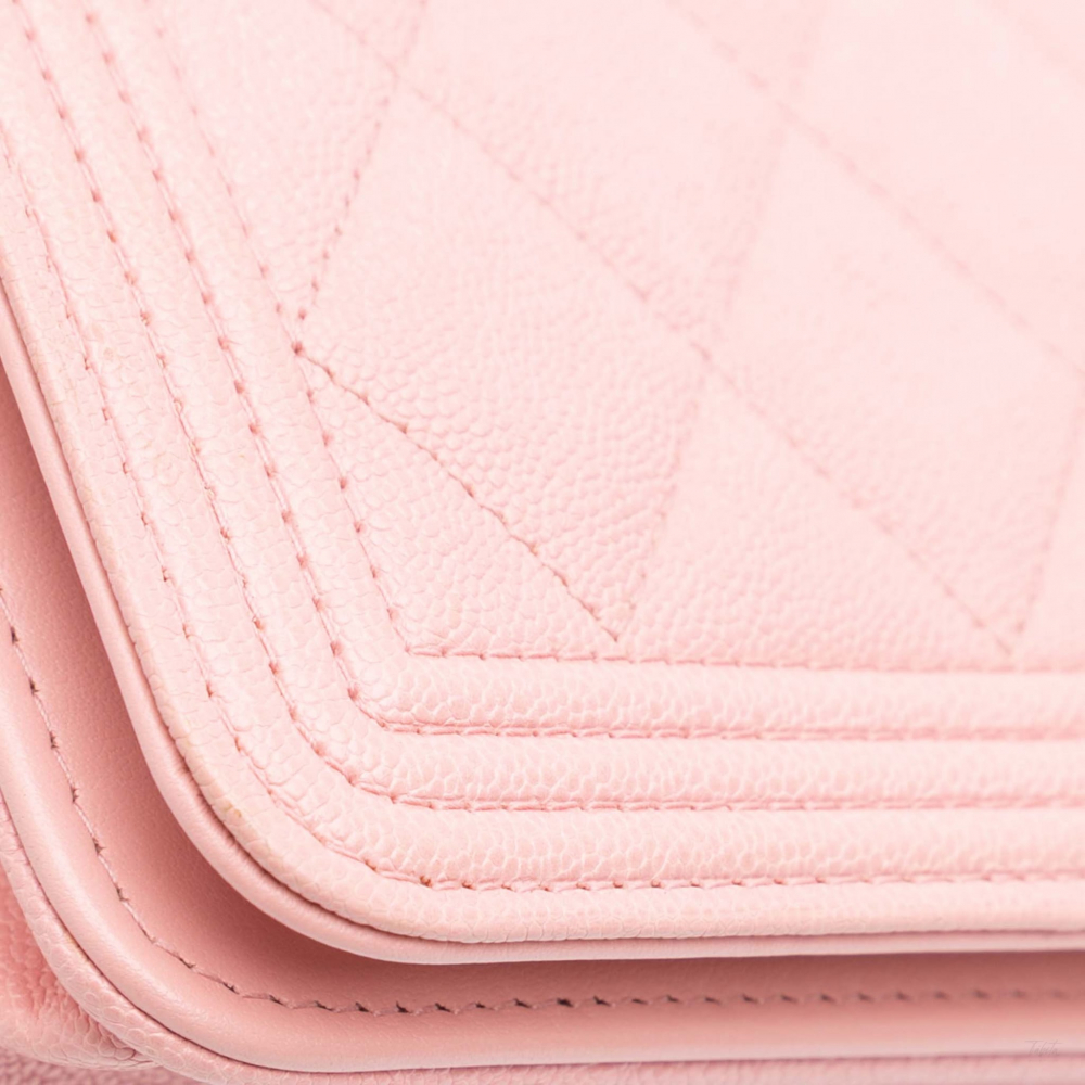 Chanel Boy Caviar Leather Quilted Wallet on Chain Crossbody Pink