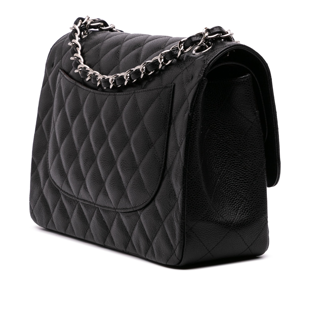 Chanel Classic Double Flap Jumbo Matelassè Caviar Leather Flap Handbag Black