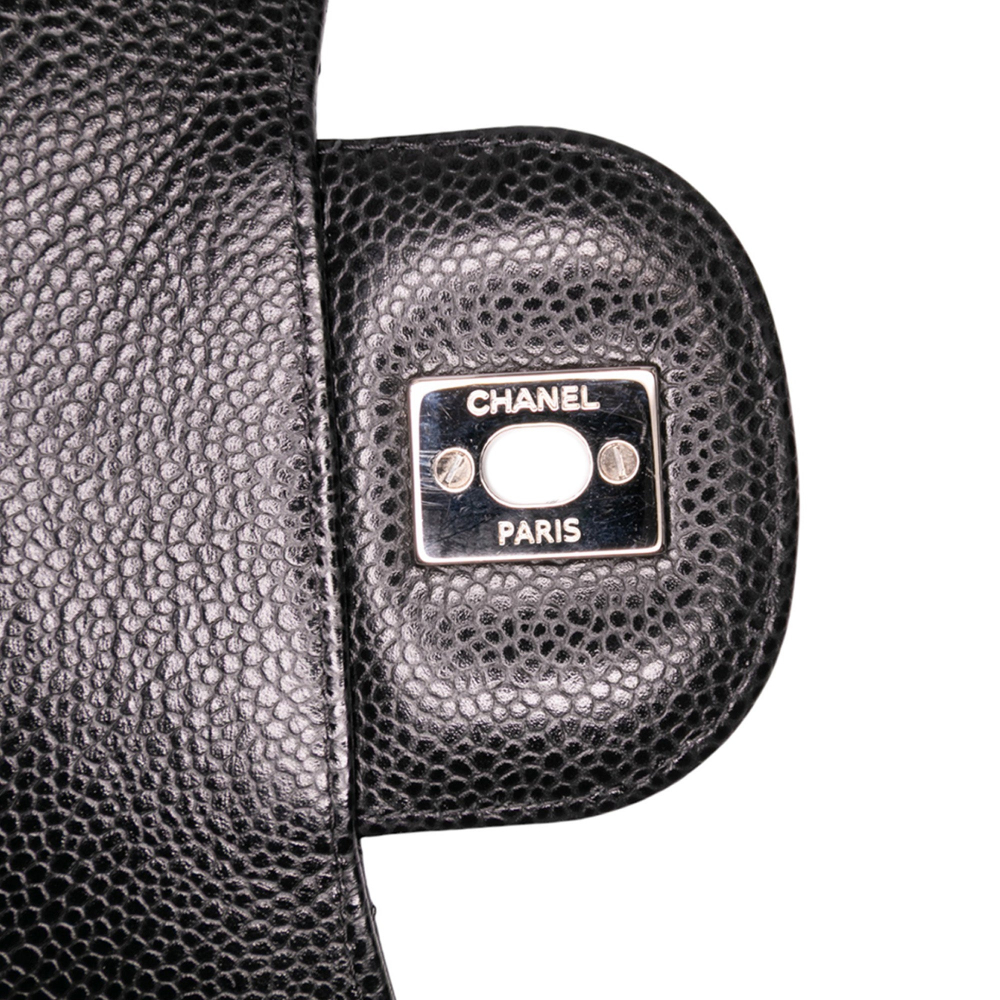 Chanel Classic Double Flap Jumbo Matelassè Caviar Leather Flap Handbag Black