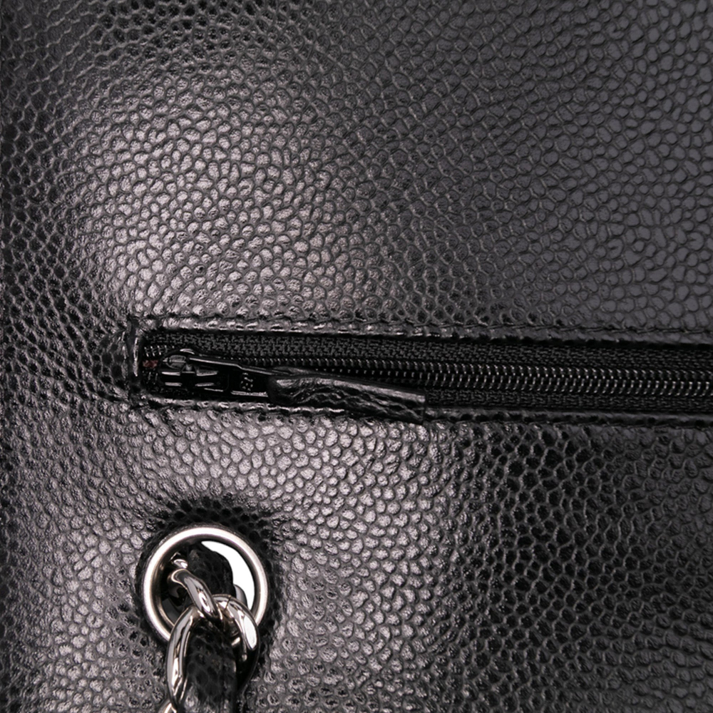 Chanel Classic Double Flap Jumbo Matelassè Caviar Leather Flap Handbag Black