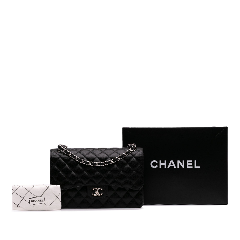 Chanel Classic Double Flap Jumbo Matelassè Caviar Leather Flap Handbag Black
