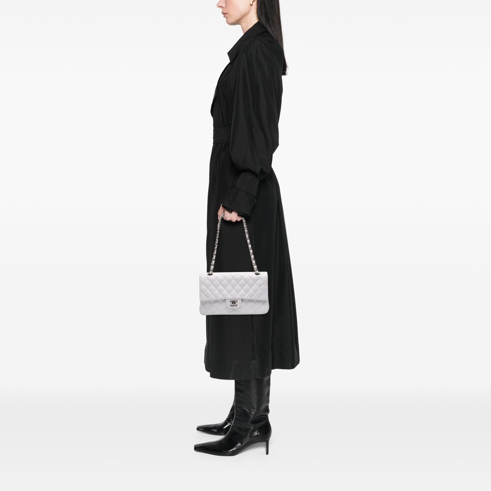 Chanel B Chanel White Caviar Leather Leather Medium Classic Caviar Double Flap France