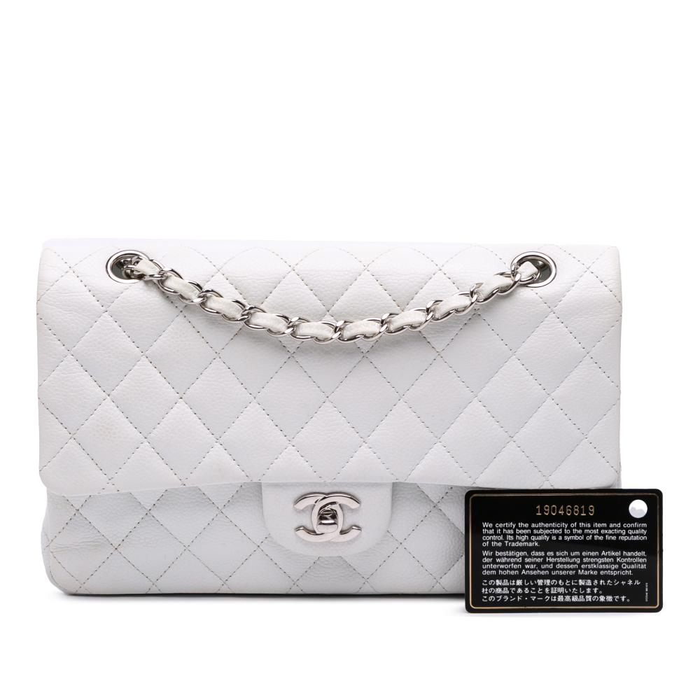 Chanel B Chanel White Caviar Leather Leather Medium Classic Caviar Double Flap France