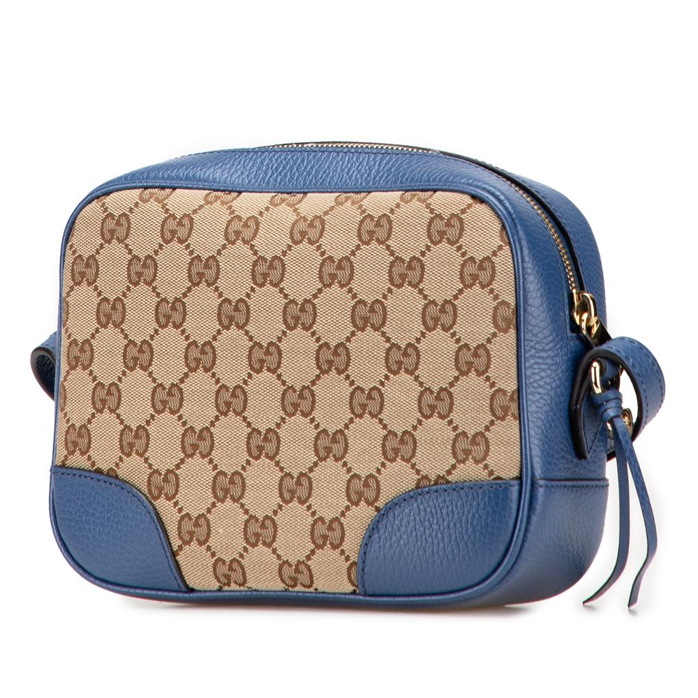 Gucci AB Gucci Brown Beige with Blue Canvas Fabric GG Bree Crossbody Italy