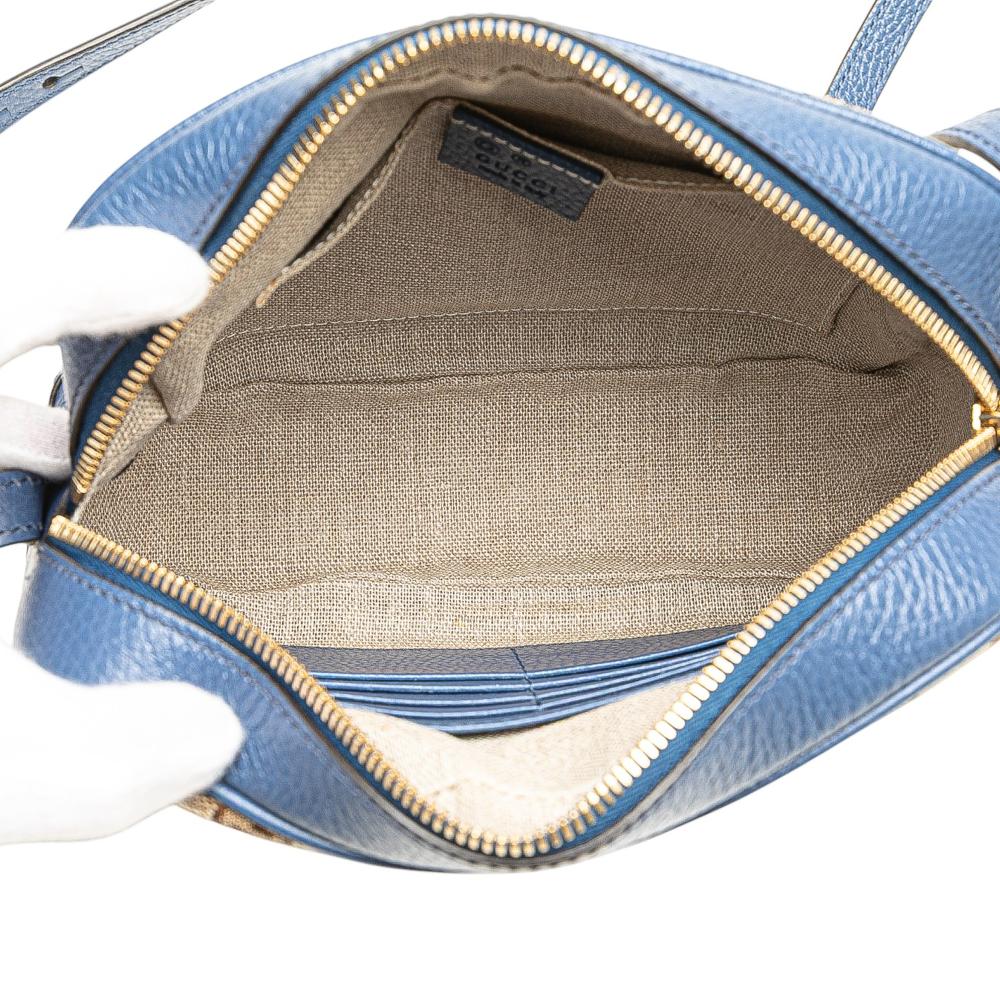 Gucci AB Gucci Brown Beige with Blue Canvas Fabric GG Bree Crossbody Italy