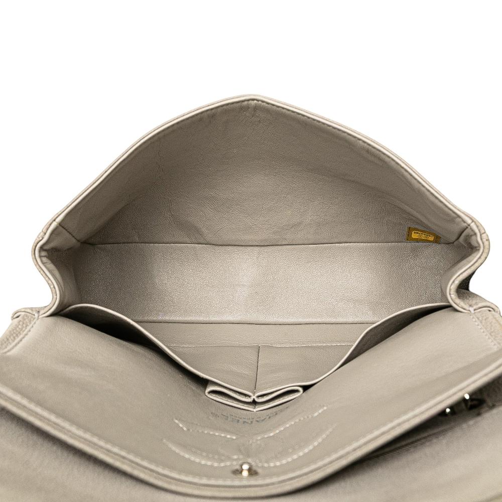 Chanel B Chanel Gray Light Gray Caviar Leather Leather Medium Classic Caviar Double Flap France