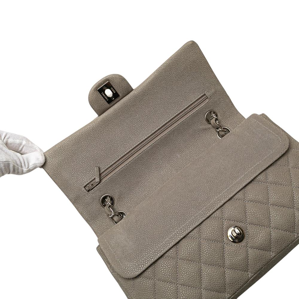 Chanel B Chanel Gray Light Gray Caviar Leather Leather Medium Classic Caviar Double Flap France