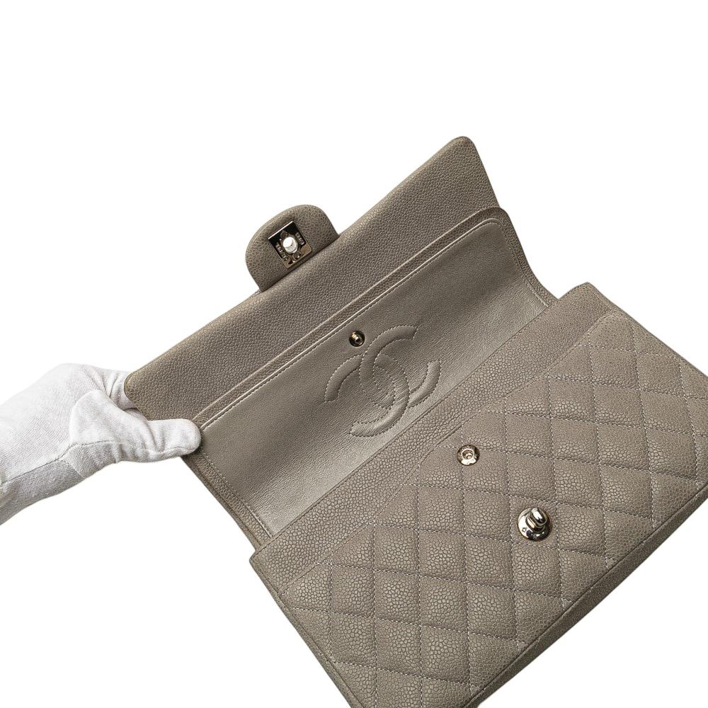 Chanel B Chanel Gray Light Gray Caviar Leather Leather Medium Classic Caviar Double Flap France