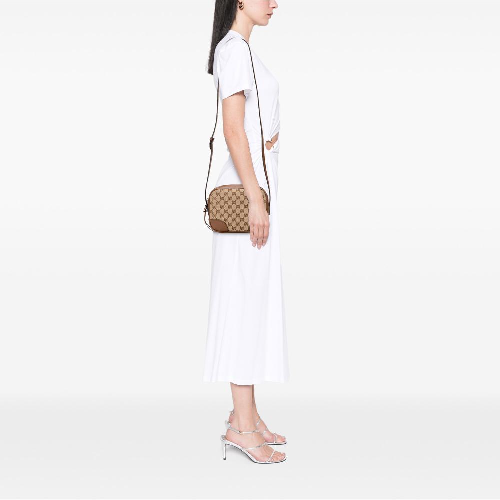 Gucci AB Gucci Brown Beige Canvas Fabric GG Bree Crossbody Italy